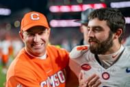 Former Clemson running back Will Shipley (right) with Tigers head coach Dabo Sweeney